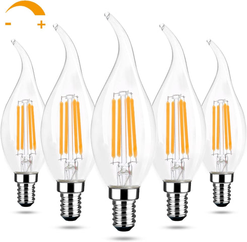 LED Chandelier Light Bulbs, E12 Candelabra Bulb 60 Watt Equivalent, 2700k Warm White 600LM E12 LED Bulb Dimmable, Vintage LED Filament C35T/CA10 C...