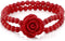 Gem Stone King 7 Inch Red Simulated Coral Bead Rose Flower Stretch Bracelet for Women 5mm...
