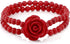 Gem Stone King 7 Inch Red Simulated Coral Bead Rose Flower Stretch Bracelet for Women 5mm...