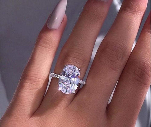 925 Silver Elliptical Perfect Cutting 3ct CZ Engagement Rings For Women Cubic Zirconia Promise Halo Engagement Ring Solitaire Engagement Ring Size...