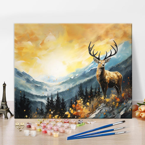 Rebotipy Deer Paint by Numbers Kit for Adults, Forest Trees Deer Paint by Numbers, DIY Acrylic Oil Painting of Mountains Landscape, 16x20inch Mode...