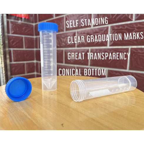 LAMPPE 10 Piece 50ml Plastic Vial Tube with Screw Caps, Graduated Leakproof Aquarium Water Test Tube Replacement Sample Vial Holder Container for ...