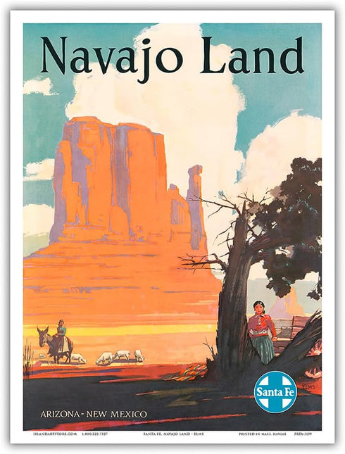 Navajo Land - Arizona New Mexico - Santa Fe Railroad - Navajo Nation Monument Valley - Vintage Railroad Travel Poster by Elms c.1954 - Master Art ...