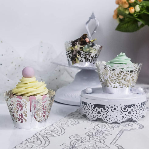 YOZATIA 60 Silver Vine Lace Cupcake Wrapper, Laser Cut Cupcake Liners for Weddings Birthdays Tea Parties and any Special Event- Silver...