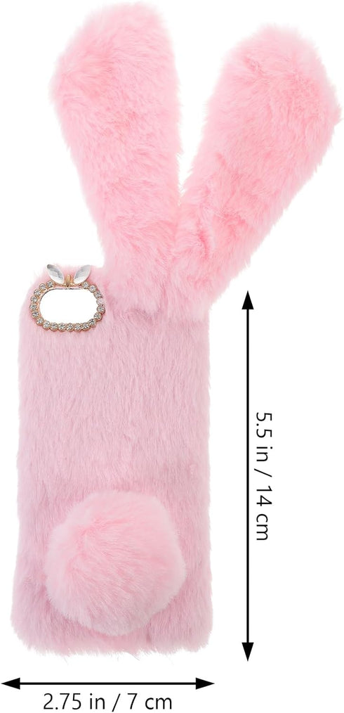 Mikikit Pink Plush Bunny Case for iPhone SE 2020/7/8 - Kawaii Fuzzy Fluffy Protective Case...