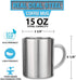 Stainless Steel Coffee Mugs – 15 oz Double Wall Stainless Steel Mugs with Handle, Metal Coffee Cups for Tea, Insulated Mug Set of 2 – BPA Free, Du...