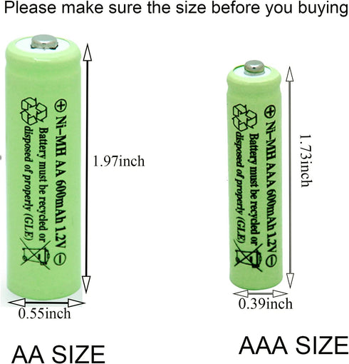 Solar Light Batteries AAA Triple A NIMH 600mAh 1.2V Rechargeable for Garden Lights Remotes Mice(12Pcs)...