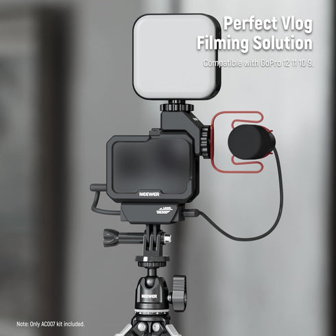 NEEWER Video Rig Cage Compatible with GoPro Hero 12 11 10 9 Light Mod Max Lens Mod, Durable Plastic with 3.5mm Media Audio Mic Adapter Mount, Cold...