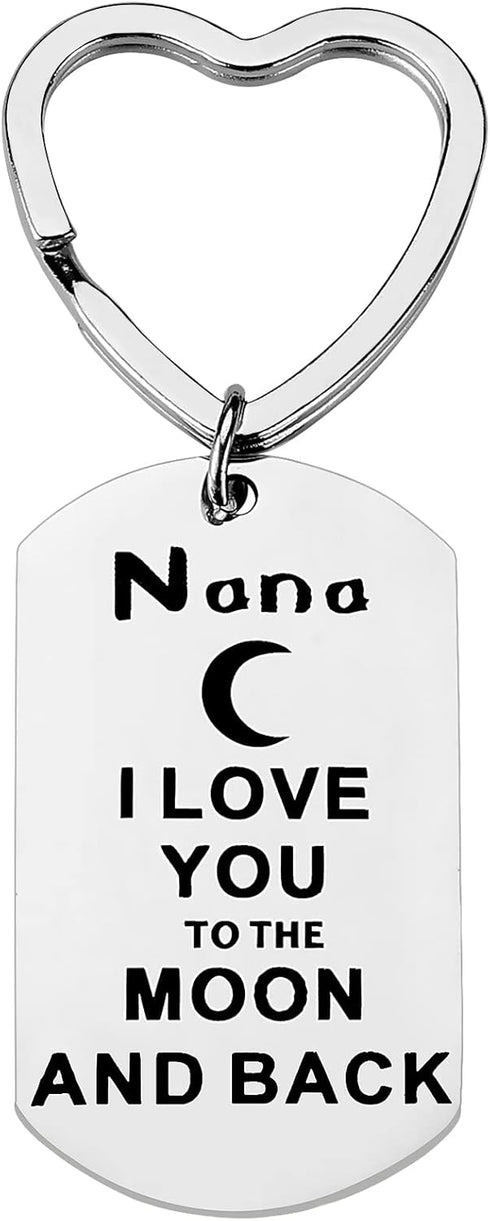 Nana Gift from Granddaughter Grandson I Love You to the Moon and Back Nana Keychain Cute Heart Key Ring Engraved Grandma Keychain Jewelry for Wome...