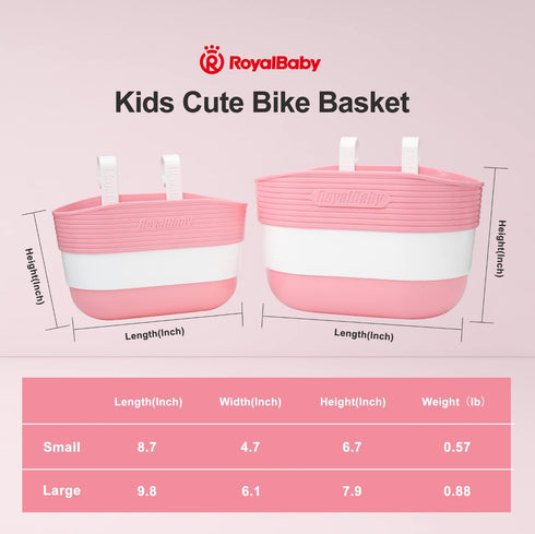 RoyalBaby Kids Bike Basket Girls Boys Cute Bicycle Basket Toddler Bike Basket Tricycle Basket Kids Front Bike Accessory Pink ?M? 9.8" x 7.9" x 6.1...