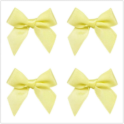 50pcs Mini Satin Ribbon Bows Fabric Ribbon Flowers 42mm x 39mm Appliques DIY Craft for Sewing, Scrapbooking, Wedding, Christmas Gift Warpping (Yel...