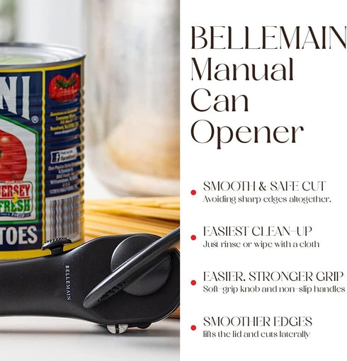 Bellemain Stainless Steel Can Opener – Manual Can Opener For seniors - Ergonomic Smooth edge Can Opener Hand Held Heavy Duty – Easy to use can ope...