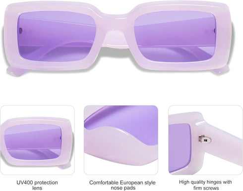 Allarallvr Trendy Rectangle Sunglasses for Women Men Vintage 90's Square Shades Thick Frame Nude Sunnies Sunglasses AR82002...