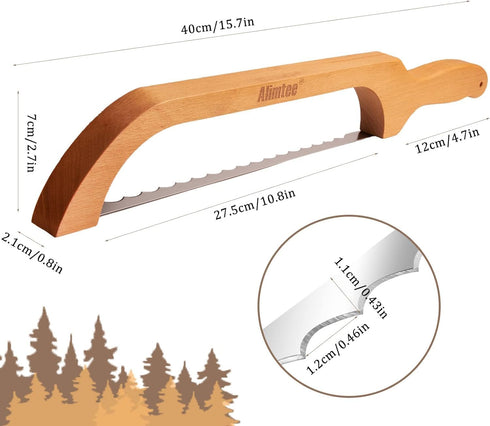 Bread Knife for Homemade Bread, 16" Wooden Serrated Bread Slicer Gift for Friends Fiddle Bow Design Easy to Cutting, Sourdough Cutter for Homemade...