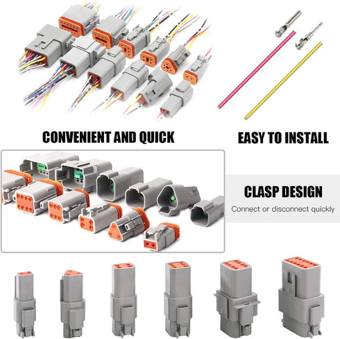 Glarks 30Pcs 2 Pin Way Sealed Gray Male and Female Auto Waterproof Electrical Wire Connector Plug 22-16AWG Connector for Motorcycle, Scooter, Car,...