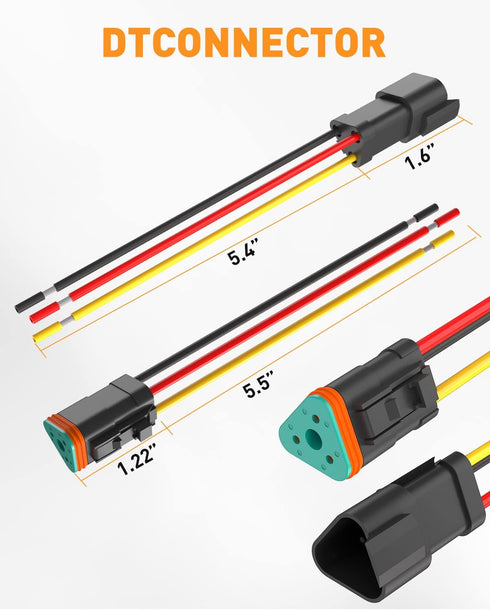 NAOEVO 3 Pin DT Connectors Waterproof, 3 Wire Connector 16 AWG Automotive Electrical Connector, 3 Pin Connectors Male And Female Wire With Heat Sh...