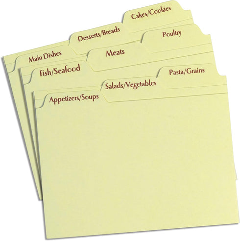 Meadowsweet Kitchens Recipe Card Box Tab Divider Set - Tab Dividers Printed on Neutral Color Card Stock - Set of 9 Tab Dividers for 4x6 Recipe Car...