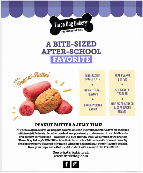 Three Dog Bakery Soft Baked PB&J Bites, Peanut Butter & Strawberry Flavor, Premium Treats for Dogs, 13 Ounce Box, brown (320035)...