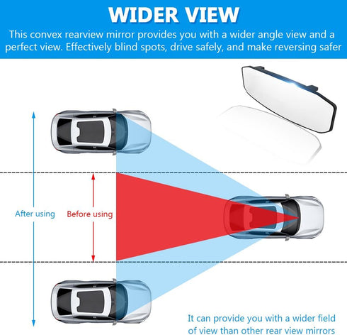 Rear View Mirror, 12" Large Convex Rearview Mirror, Anti-Glare Car Panoramic Rear View Mirror, Learner Driving Instructor Mirror SUVs Universal Ex...