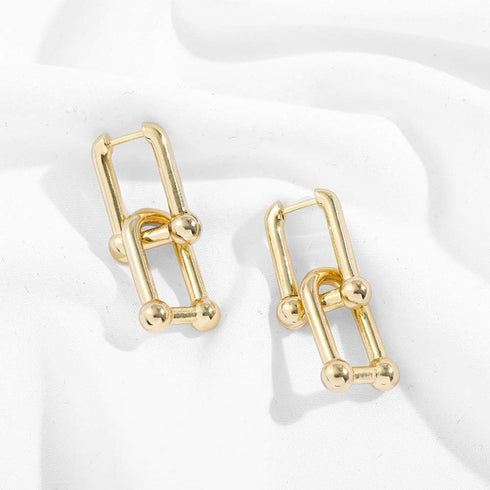 U Shape Pin Chunky Earring Gold Plated Link Chain Chunky Circle Hoop Earrings Chunky U Shaped Pinball Linked Drop Earrings Paperclip Link Dangle E...