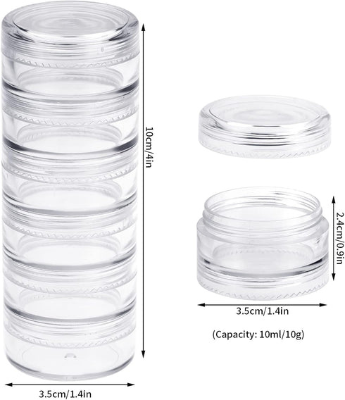 Fengek 6 Sets 6 Layer Stackable Plastic Containers, 10G/10ML Clear Cosmetic Storage Box Round Organizer Jars for Beads, Buttons, Small Jewelry Fin...