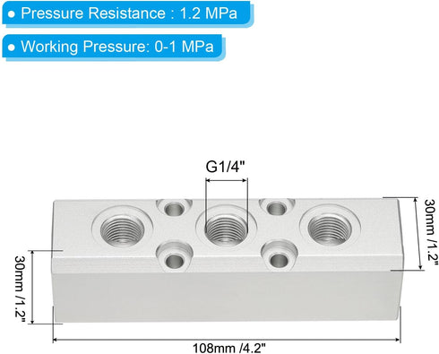PATIKIL 3 Way 5 Port Air Manifold, G1/2" G1/4" Aluminum Air Hose Inline Manifold Block Splitter Pneumatic Air Hose Fitting, Blue...