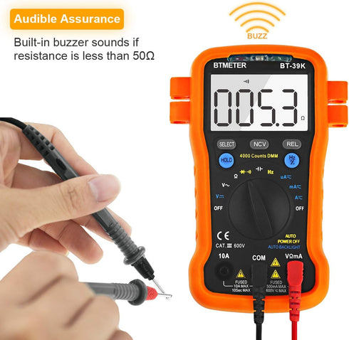 BTMETER BT-39K DVOM Multimeter with Case, 4000 Count Volt Ohm Amp Meter Autoranging DMM for AC/DC Current, Voltage, Resistance Frequency Tester, w...