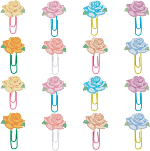 CRASPIRE 80Pcs Rose Paper Clips Flowers Leaf Binder Paperclips Clamps with Clear Box Bookmarks Metal Planner Memo Dispenser for Office Supplies Sc...