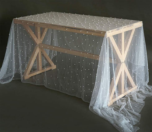 Table Runner Wedding Arch Decorations Table Line Bridal Shower Decor Fabric Romantic Pearl Lace Tablecloth for Events Embroidered Sheer Wrinkle Fr...