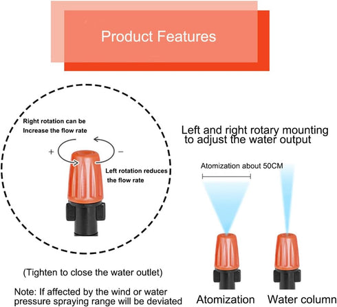 80PCS 1/4" Inch Adjustable Irrigation Microspray Emitter Three Way Atomizing Nozzle with Tee Connector Drip Irrigation Accessory for Garden Lawn F...
