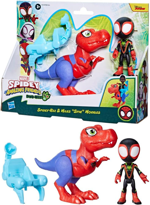 Spidey and his Amazing Friends Marvel Dino-Webs Spidey-Rex & Miles “Spin” Morales 4-inch-Scale Spider-Man Action Figure Set, Toys for Kids...