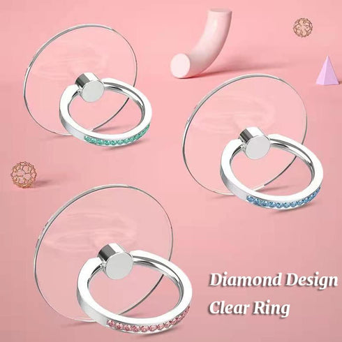 Transparent Phone Ring Holder 4 Pcs, Clear Cell Phone Ring Holder with Diamond, Finger Grip 360°Rotation Compatible with Most of The Phones, Table...