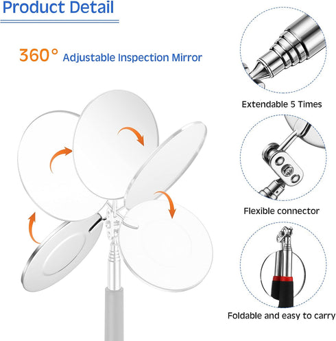 Patelai 4 Pcs Telescoping Magnet Tool Inspection Mirror Set with 2 lb 20 lb Magnetic Pickup Tool 8 lb LED Light Telescoping Magnet Stick Gadget 36...