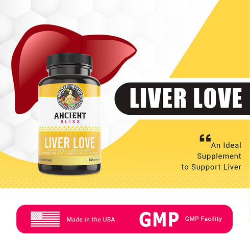 Ancient Bliss Liver Love - Natural Milk Thistle Liver Detox and Liver Health Cleanse Supplement - Support Healthy Liver in Men and Women - 60 Caps...