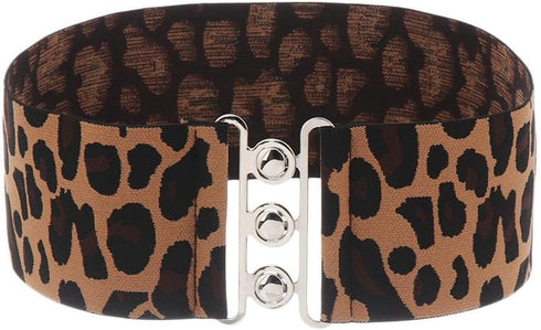 Women's Metal Belt Elastic Retro Leopard Belt Elastic Retro Pu Leather Belt(leopard print)...