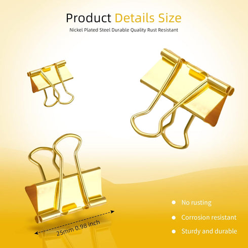 AK 1inch*48 pcs Golden Binder Clips Paper Binder Clips Medium Size Metal Fold Back Clips with Box for Office School and Home Supplies...
