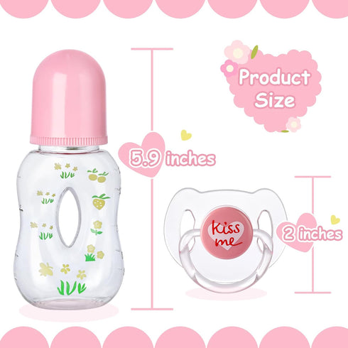 JIZHI Reborn Baby Doll Hollow Bottle and Magnetic Pacifier Set, Baby Doll Accessories for Reborn Baby Dolls, Pretend Play Feeding Toy Kids Gift, P...