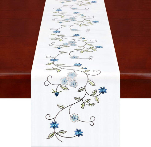 Simhomsen Double Thickness Rustic Embroidered Floral Table Runners for Spring and Summer, Dresser Scarf (Blue, 14 × 53 Inch)...