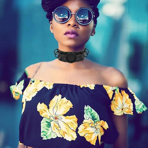 Gothic Leather Choker Necklace Punk Choker Collar Rings Nightclub Party Adjustable Necklaces Chain for Women...