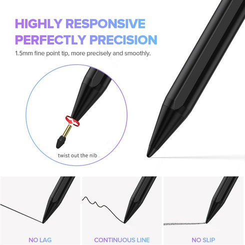 Stylus Pen 2X Fast Charge Active Pencil Compatible with 2018-2024 Apple iPad Pro 11"/12.9"/M4, iPad Air 3/4/5/M2, iPad 6-10, iPad Mini 5/6 Gen-Bla...