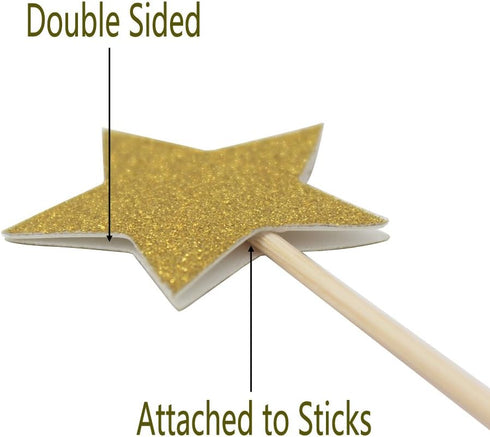 WARMBUY Gold Glitter Cupcake Cake Toppers, Double Sided Stars, 50 Pack...