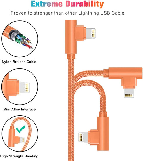 Lightning Charger, 3 Pack 6FT 90 Degree Charging Cable MFi Certified USB Lightning Cable Nylon Braided Fast Charging Cord Compatible for iPhone 14...