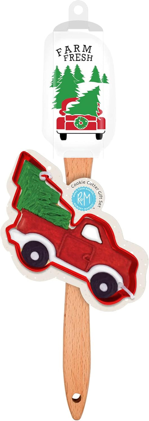 R&M Farm Fresh Cookie Cutter and Spatula Gift Set. Includes Farm Fresh Spatula and Red Christmas Tree Truck Cookie Cutter, Great Teacher Gift...