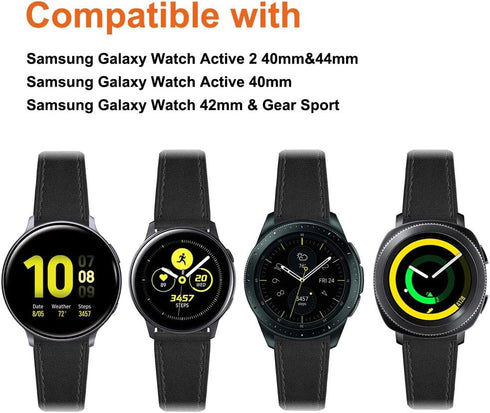 Leather Bands Compatible for Samsung Galaxy Watch 7 FE 6 5 4 Band 40mm 44mm, Watch 5 Pro 45mm/ 6 4 Classic 42mm 46mm 43mm 47mm/Active 2, 20mm Comf...
