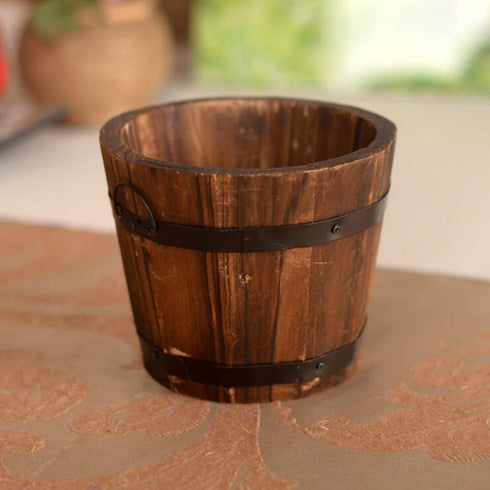 3 Pcs Rustic Wooden Bucket Flower Planter Patio Garden Backyard Planter Outdoor Indoor Home Decor...