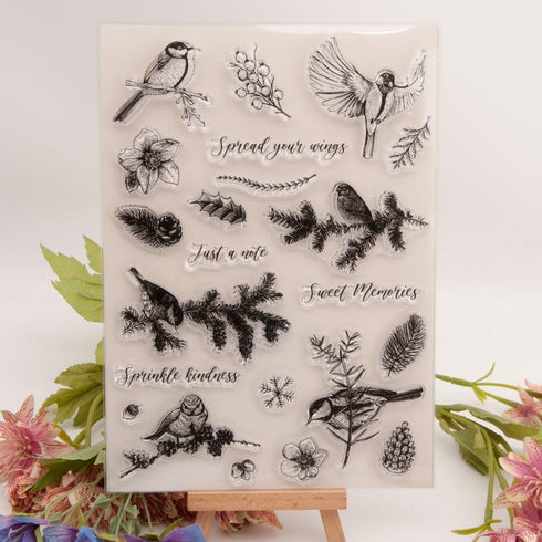 Winter Birds Clear Stamps for Card Making Tree Words Transparent Silicone Stamp DIY Scrapbooking Supplies Embossing Paper Card Album...