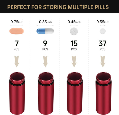 Pill Holder Container Waterproof Portable Small EDC Pill Bottle Capsule Tube for Outdoor, Camping, Travel (Red)...