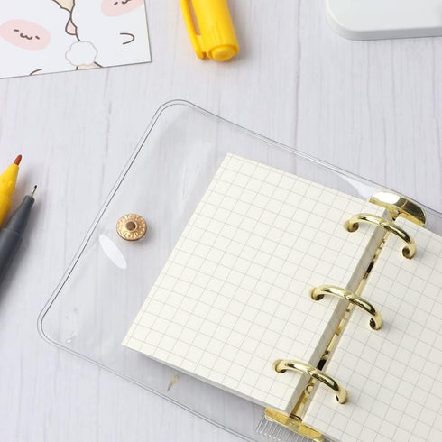 1PC Gold Mini Binder Cover for 3 Ring PVC Loose-Leaf Binder with 80pcs Mini Inner Paper Pockets Clear Soft Notebook Round Ring Binder Protector Sn...