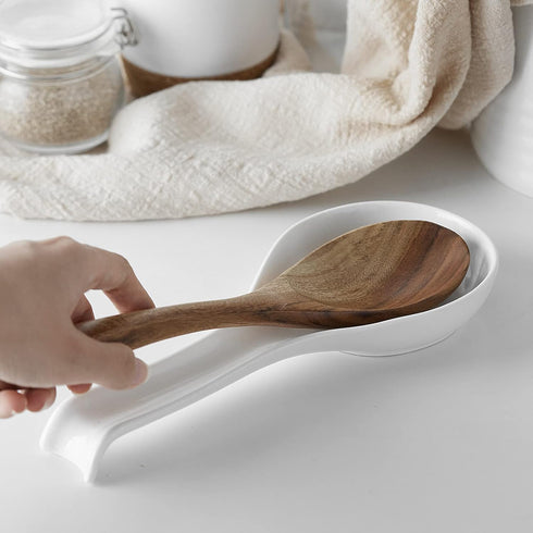 DOWAN 9.5" Ceramic Spoon Rest, White Spoon Rest for Stove Top, Spoon Holder for Stove Top, Kitchen Spoon Holder for Countertop, Set of 1...