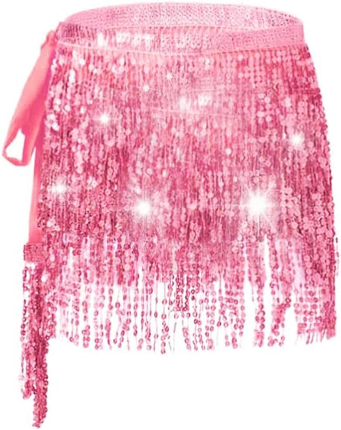 REETAN Boho Belly Skirt Sequins Belly Hip Scarf Tassel Fringe Skirt Rave Party Dance Performance Costume for Women and Girls...